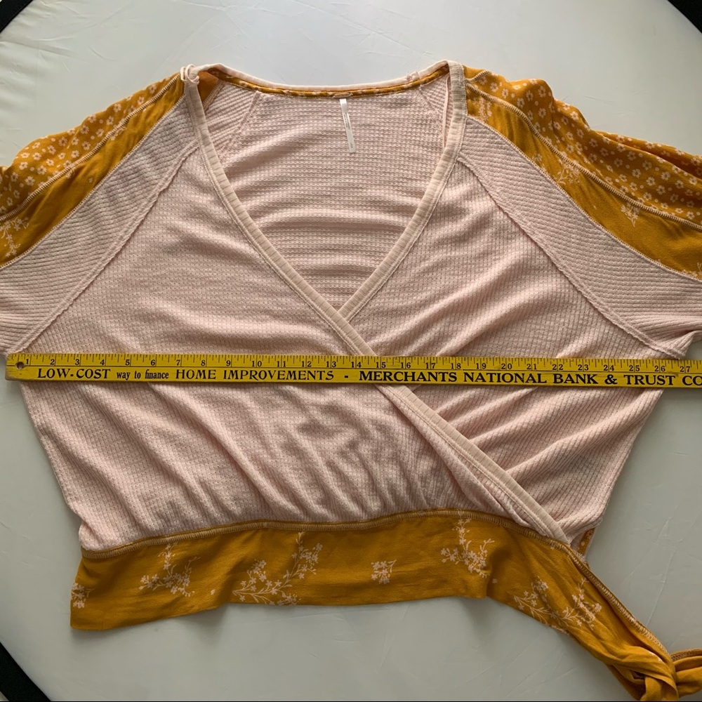 Free People Pink and Mustard Mixed-Media Wrap Blouse - Picture 8 of 10